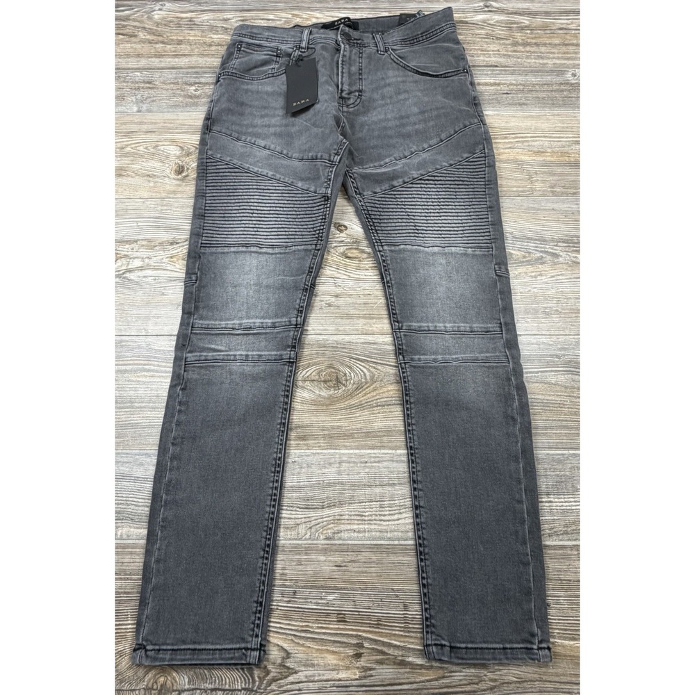 NWT Zara Men Dark Gray Skinny Jeans -Size 32 Moto Biker Emo Streetwear Grunge